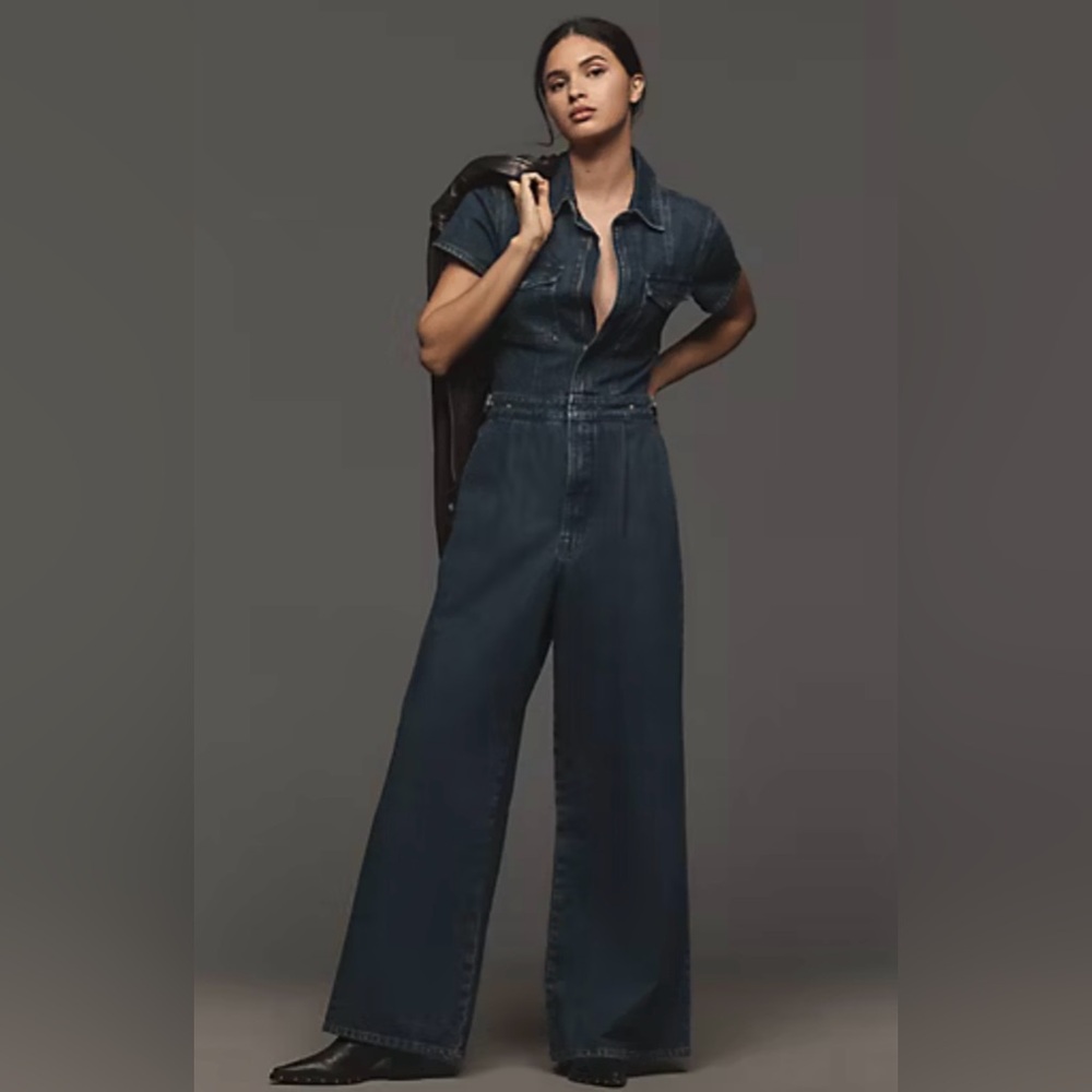 Fit For Success Pleated Wide-Leg Denim Jumpsuit